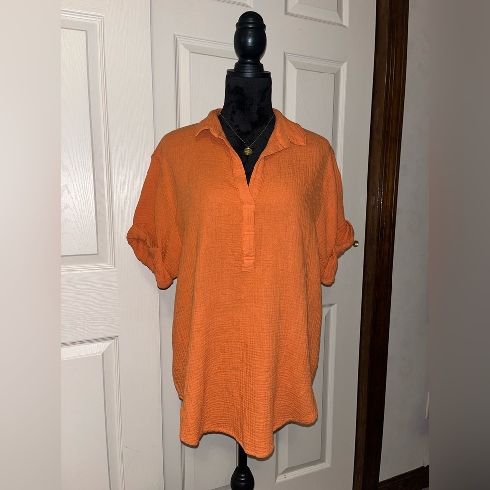 NWOT Dear John Orange Gauze Top- Small
